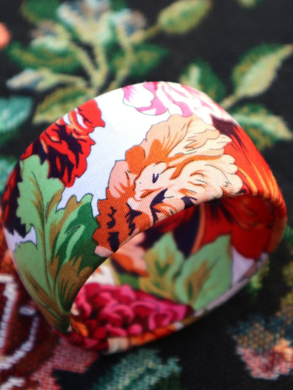 Wide Floral Fabric Covered Cuff Bracelet Flower Spring Summer Jewelry